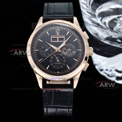 Swiss Clone Jaeger-LeCoultre Master Control Calendar Rose Gold Black Watch